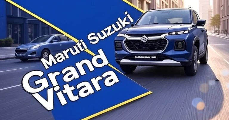 Maruti Suzuki Grand Vitara, a sleek compact SUV driving on a sunny urban road.