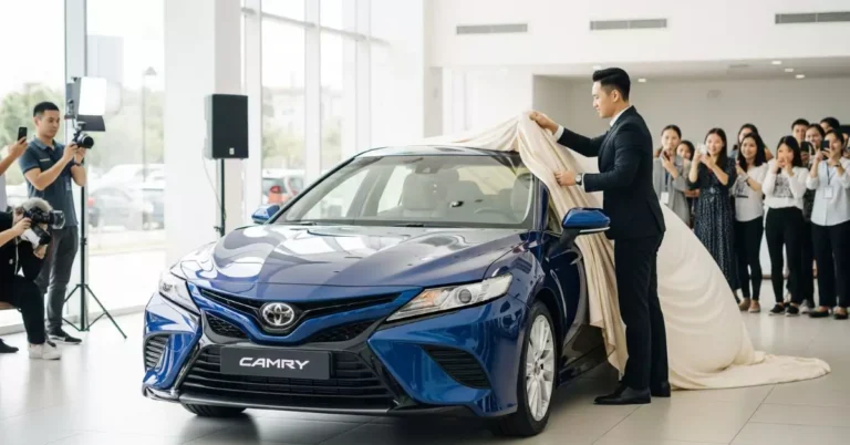 Toyota Camry 2025 showcasing its sleek design aur hybrid efficiency